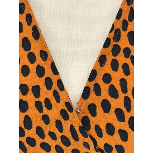 J.Crew Orange Black Spotted Drapey Twill Wrap Dress Sz 0 | Chic Short Sleeve - Picture 7 of 9